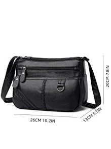 Borsa da donna, nuova borsa a spalla multitasche a doppio strato con grande capacità, stile retrò, decorazione con bottoni, borsa a tracolla versatile e alla moda per signore, in pelle PU - nero - Visualizzare 3