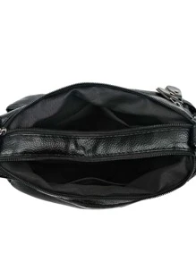Borsa da donna, nuova borsa a spalla multitasche a doppio strato con grande capacità, stile retrò, decorazione con bottoni, borsa a tracolla versatile e alla moda per signore, in pelle PU - nero - Visualizzare 4