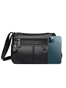 Borsa da donna, nuova borsa a spalla multitasche a doppio strato con grande capacità, stile retrò, decorazione con bottoni, borsa a tracolla versatile e alla moda per signore, in pelle PU - nero - Visualizzare 5