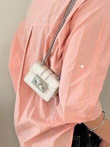 迷你金屬鎖翻蓋鏈條方包 - 米色 - 查看 3