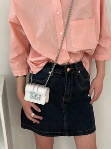 迷你金屬鎖翻蓋鏈條方包 - 米色 - 查看 4