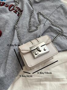 迷你金屬鎖翻蓋鏈條方包 - 米色 - 查看 7