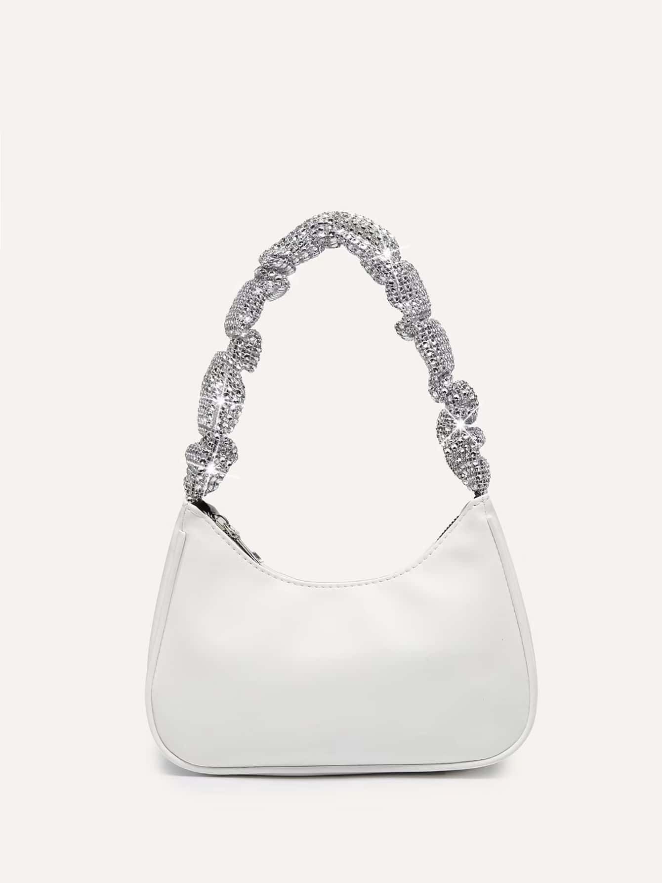 Rhinestone Decor Hobo Bag - White - View 1