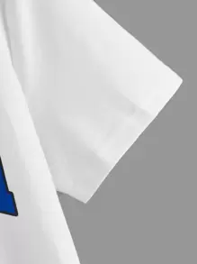 SHEIN 2pcs Tween Boy Casual Letter Print Short Sleeve T-Shirt And Shorts Set, Summer - Blue and White - View 4