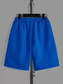 SHEIN 2pcs Tween Boy Casual Letter Print Short Sleeve T-Shirt And Shorts Set, Summer - Blue and White - View 6