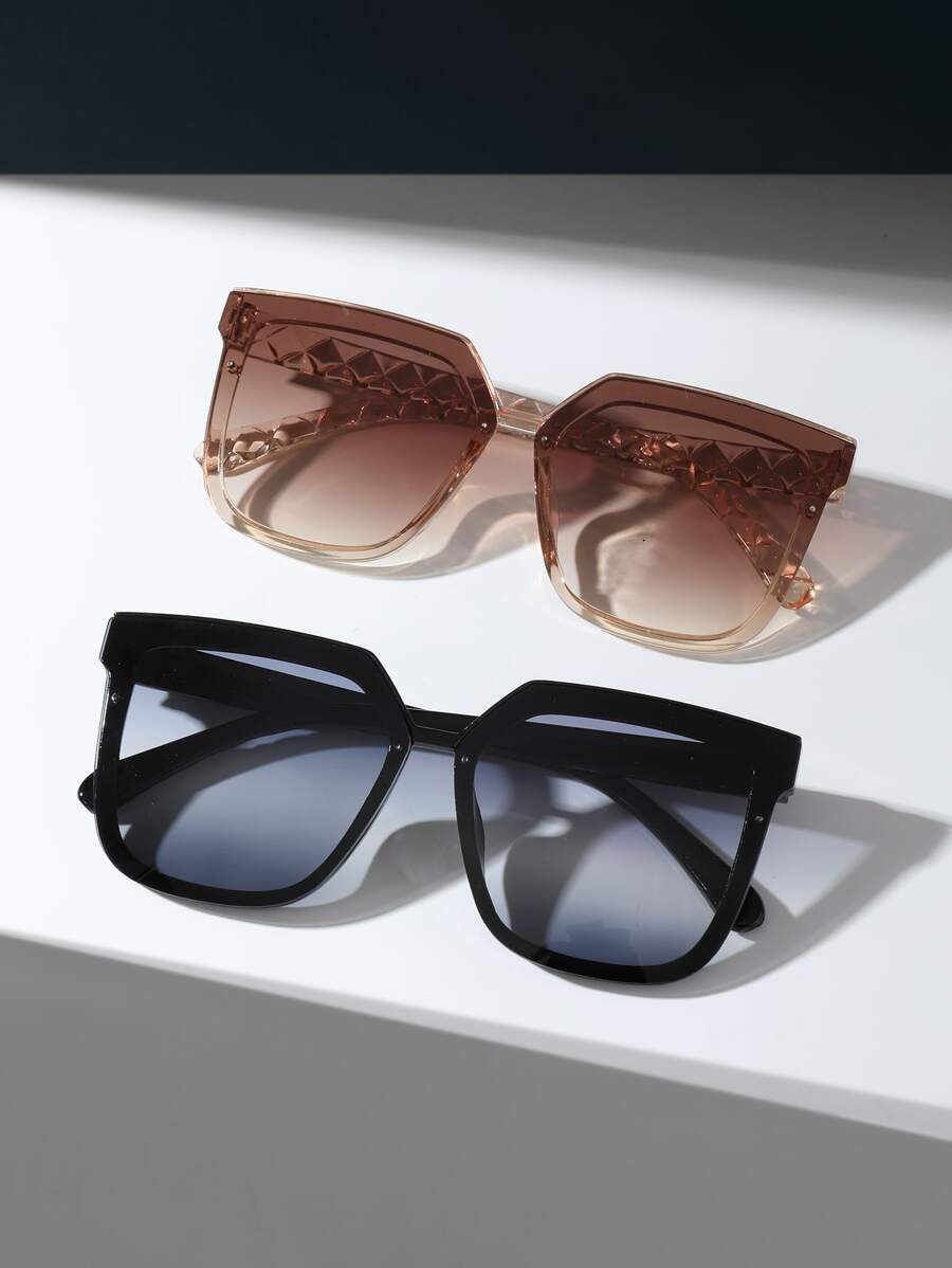 2 piezas/Conjunto Gafas de moda con montura grande de moda para mujeres - Multicolor - Ver 1