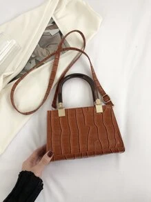Mini Crocodile Embossed Square Bag - Brown - View 2