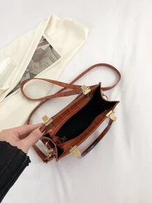 Mini Crocodile Embossed Square Bag - Brown - View 3