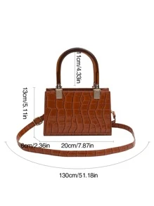 Mini Crocodile Embossed Square Bag - Brown - View 8