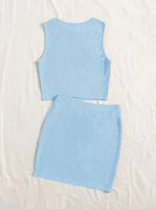 SHEIN EZwear 素色短款背心和包臀半身裙 - 淺藍色 - 查看 2