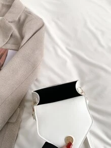 迷你鱷魚壓紋方包頂部單條提帶翻蓋可調整肩帶適用於日常 - 白色 - 查看 6