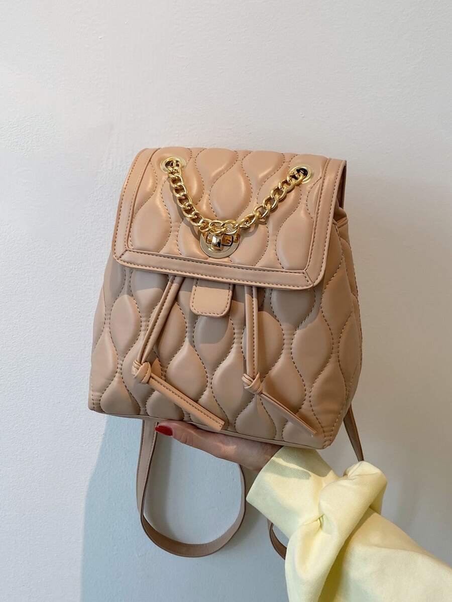 CONTAINEVERY Rucksack mit Klappe Gesteppt Kette Dekor - Khaki - Übersicht 1