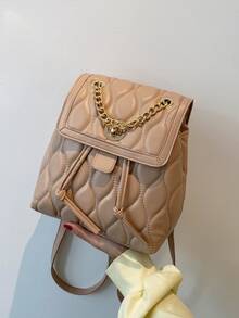 CONTAINEVERY Rucksack mit Klappe Gesteppt Kette Dekor - Khaki - Übersicht 3