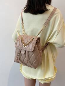 CONTAINEVERY Rucksack mit Klappe Gesteppt Kette Dekor - Khaki - Übersicht 4