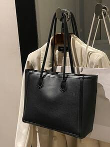 Minimalist Shoulder Tote Bag - Black - View 2