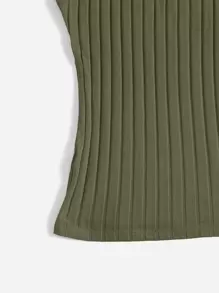 SHEIN EZwear Solid Ribbed Knit Halter Top - Army Green - View 3