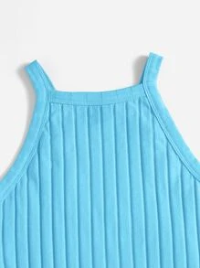SHEIN EZwear Solid Ribbed Knit Halter Top - Mint Blue - View 5