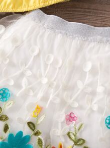 年輕女孩花卉印花優雅甜美可愛露肩公主袖夏季兩件套裝 - 彩色 - 查看 6