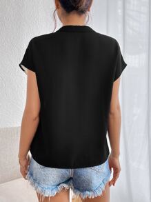 SHEIN Privé Camicie da lavoro estive da donna, con stampa grafica, maniche a pipistrello, blusa con frontalino, magliette a maniche corte