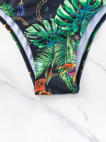 Bañador una pieza con estampado tropical con nudo delantero - Verde - Ver 7