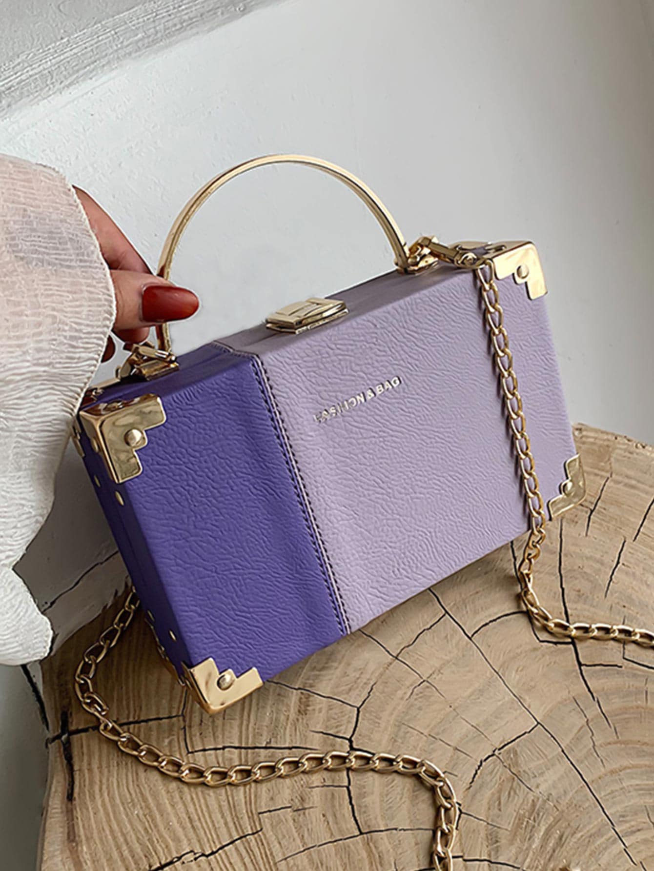 Mini Colorblock Simple Style Ladies' Chain Hardshell Handbag - Purple - View 1