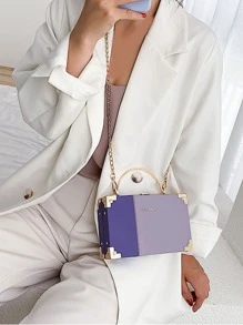 Mini Colorblock Simple Style Ladies' Chain Hardshell Handbag - Purple - View 2