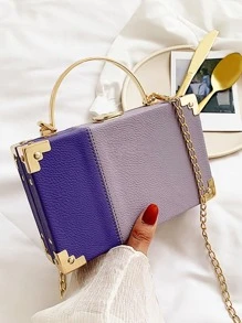 Mini Colorblock Simple Style Ladies' Chain Hardshell Handbag - Purple - View 4