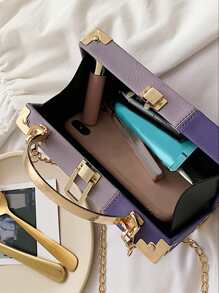 Mini Colorblock Simple Style Ladies' Chain Hardshell Handbag - Purple - View 5