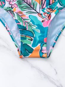 Conjunto de bikinis de verano para playa con estampado floral y ribetes de volantes - Multicolor - Ver 4