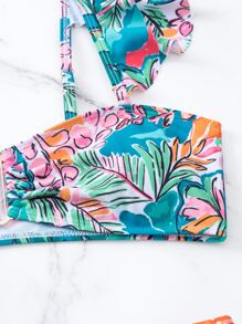 Conjunto de bikinis de verano para playa con estampado floral y ribetes de volantes - Multicolor - Ver 5