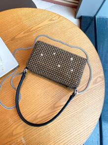 Mini Rhinestone Decor Square Bag - Champagne - View 2