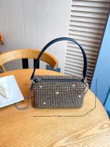 Mini Rhinestone Decor Square Bag - Champagne - View 3