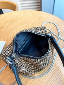 Mini Rhinestone Decor Square Bag - Champagne - View 4