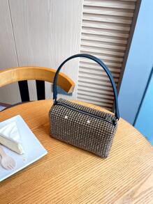 Mini Rhinestone Decor Square Bag - Champagne - View 5