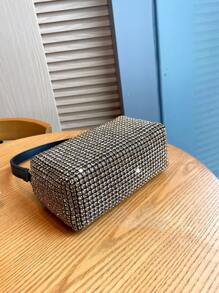 Mini Rhinestone Decor Square Bag - Champagne - View 6