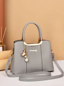 Bolso de mano con asa superior, impermeable, liviano, informal, con decoración de letras metálicas para negocios, para adolescentes, niñas, mujeres, estudiantes universitarios, novatos y trabajadores administrativos, perfecto para oficina, universidad, trabajo, negocios, desplazamientos