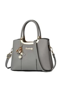 Bolso de mano con asa superior, impermeable, liviano, informal, con decoración de letras metálicas para negocios, para adolescentes, niñas, mujeres, estudiantes universitarios, novatos y trabajadores administrativos, perfecto para oficina, universidad, trabajo, negocios, desplazamientos