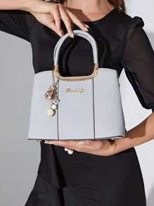 Bolso de mano con asa superior, impermeable, liviano, informal, con decoración de letras metálicas para negocios, para adolescentes, niñas, mujeres, estudiantes universitarios, novatos y trabajadores administrativos, perfecto para oficina, universidad, trabajo, negocios, desplazamientos