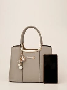 Bolso de mano con asa superior, impermeable, liviano, informal, con decoración de letras metálicas para negocios, para adolescentes, niñas, mujeres, estudiantes universitarios, novatos y trabajadores administrativos, perfecto para oficina, universidad, trabajo, negocios, desplazamientos