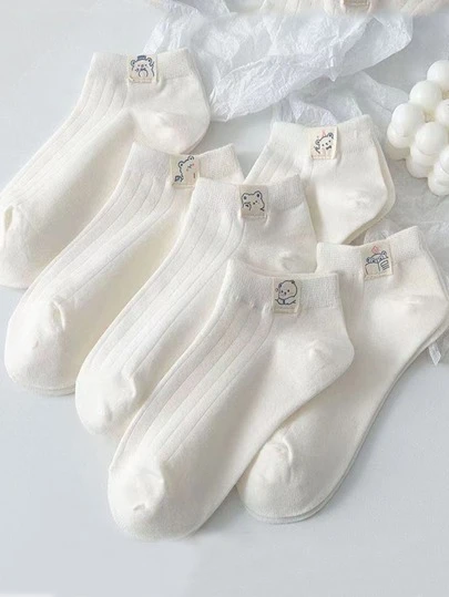 5雙/組透氣吸汗中筒襪（隨機顏色）