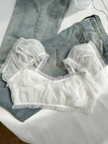 Myrelith Frill Trim Ruched Bust Bralette Lingerie, Kawaii