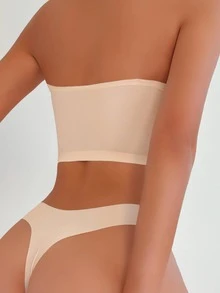 素色無鋼圈內衣套裝 - 米色 - 查看 2