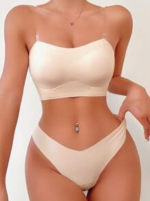 素色無鋼圈內衣套裝 - 米色 - 查看 3