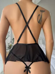 Snug Zone Lencería de entredós de malla con contraste y espalda cruzada sin respaldo - Negro - Ver 2