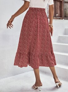 SHEIN VCAY Váy nữ Viên lá sen Họa tiết hoa Boho - Đỏ và trắng - Xem 4