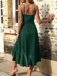 Breezaya 荷葉邊圍裹側打結吊帶連衣裙 - 墨綠色 - 查看 2