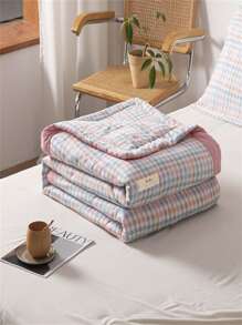 1pc Plaid Pattern Quilt, Modernist Fabric Bedspread For Home, All Season - Multicolor - View 4