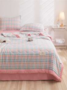 1pc Plaid Pattern Quilt, Modernist Fabric Bedspread For Home, All Season - Multicolor - View 6