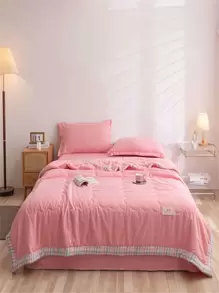 1 Hồng Chăn, Vải Tương Phản Kẻ Sọc Ràng Buộc Nhãn Trang Trí Trải Giường Cho Gia Đình - Hồng - Xem 1