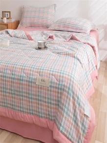 1pc Plaid Pattern Quilt, Modernist Fabric Bedspread For Home, All Season - Multicolor - View 7